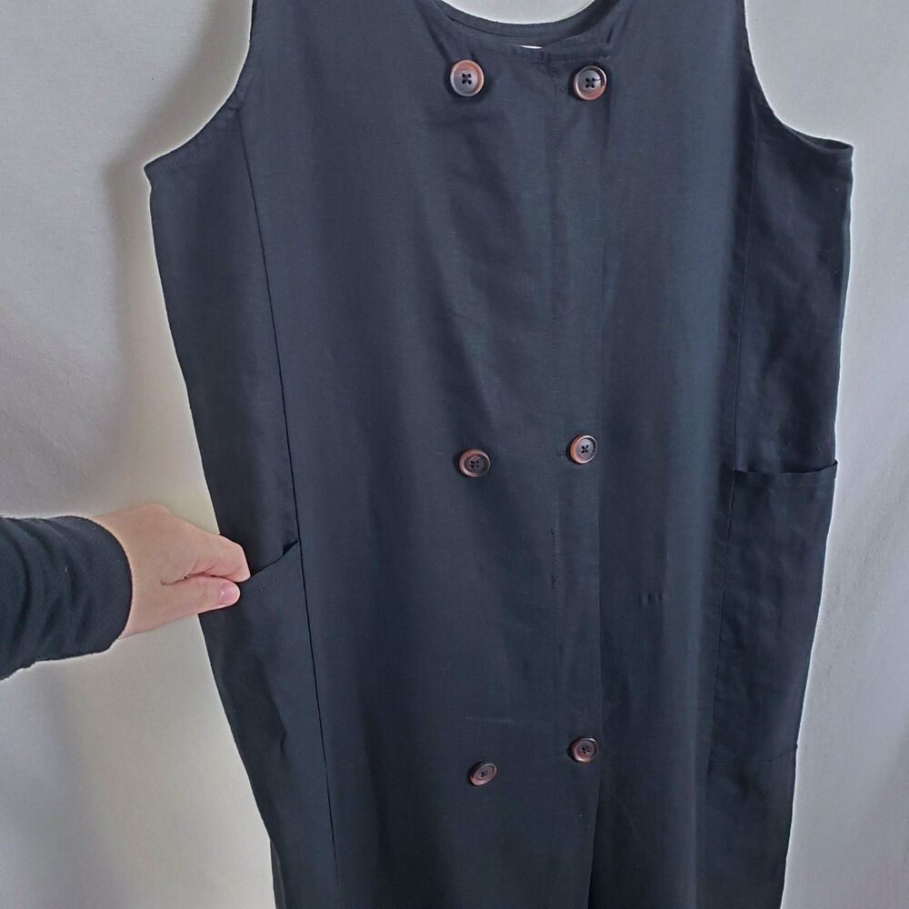 Urban Outfitters Linen Minimalist Lagenlook Dress Womens M Button Down Black - Picture 3 of 7